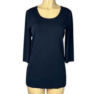 Ming Wang Crew Neck Crop Sleeve Tunic Top Solid Black Size Small